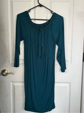 Diane Kroe Teal Long-Sleeve Evermore travel Dress bamboo S/M